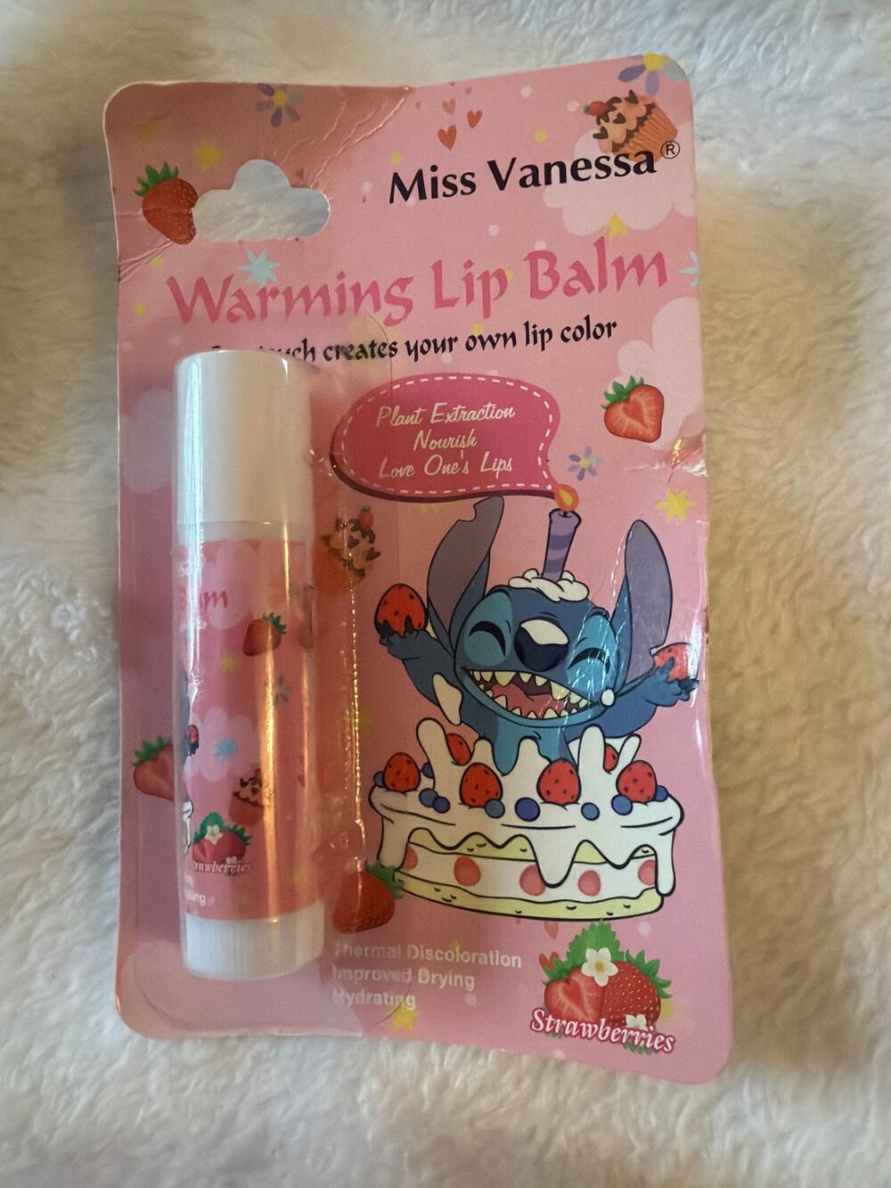 Miss Vanessa Warming Lip Balm Strawberry Stitch Color Changing 4g New